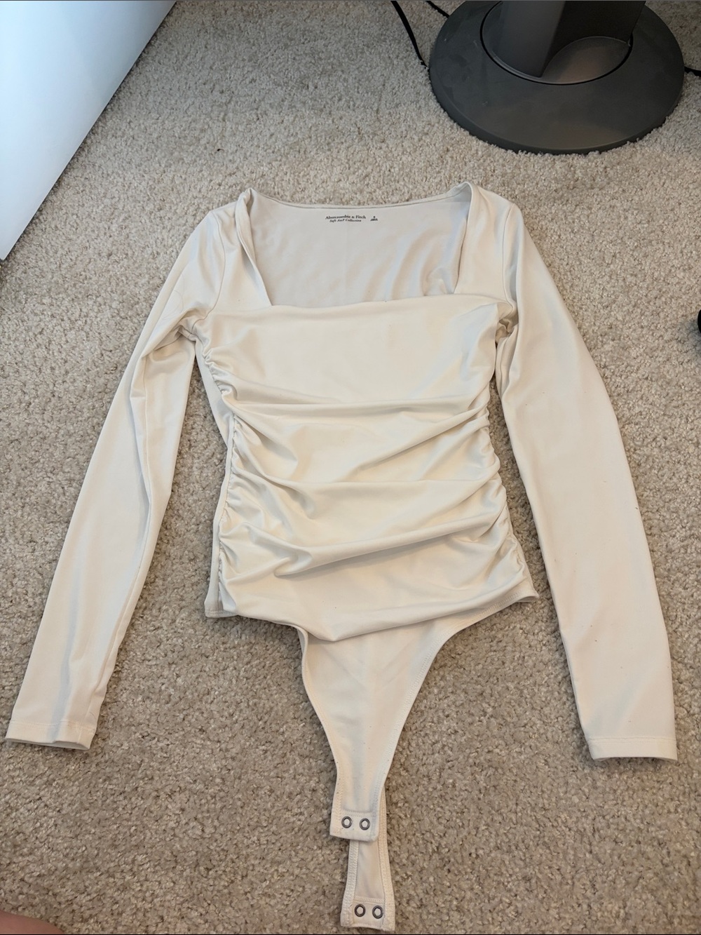 Abercrombie Long Sleeve Bodysuit in white- Classic Ruched One-Piece